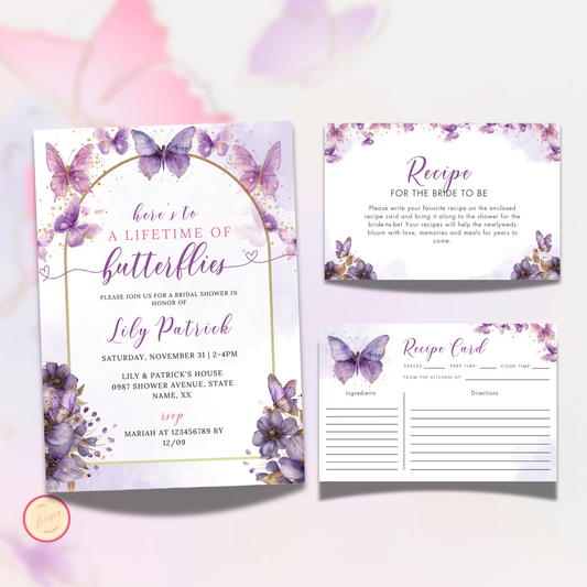 Lifetime of Butterflies Bridal Shower + Recipe Card Bundle