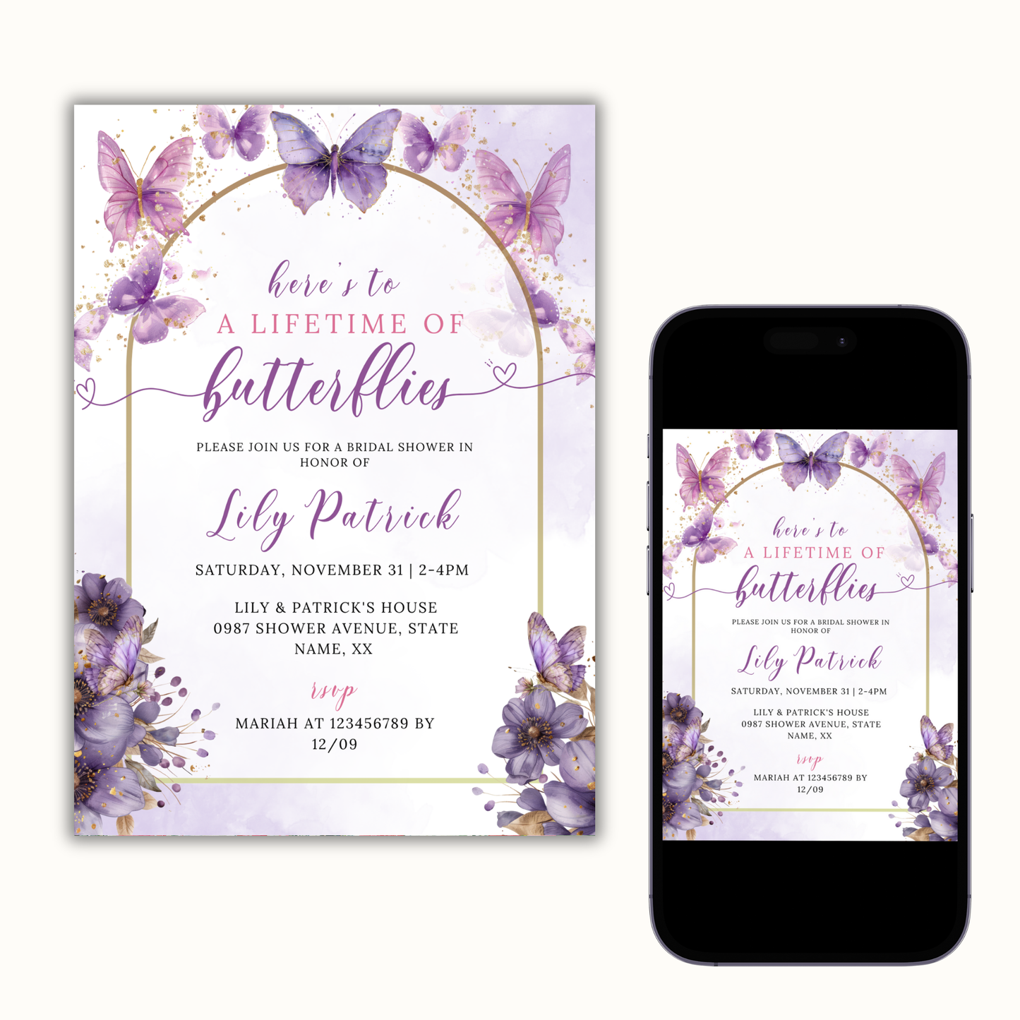 Lifetime of Butterflies Bridal Shower Invitation