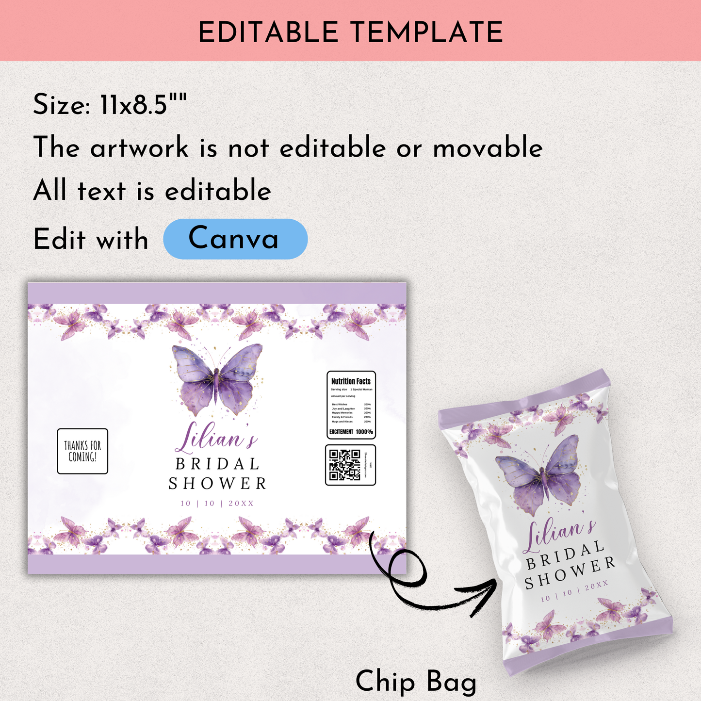 Butterfly Bridal Shower Chip Bag