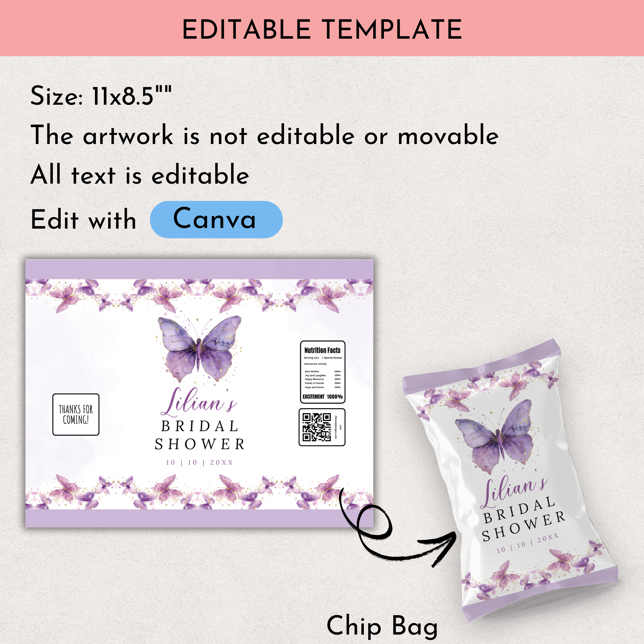 Butterfly Bridal Shower Chip Bag