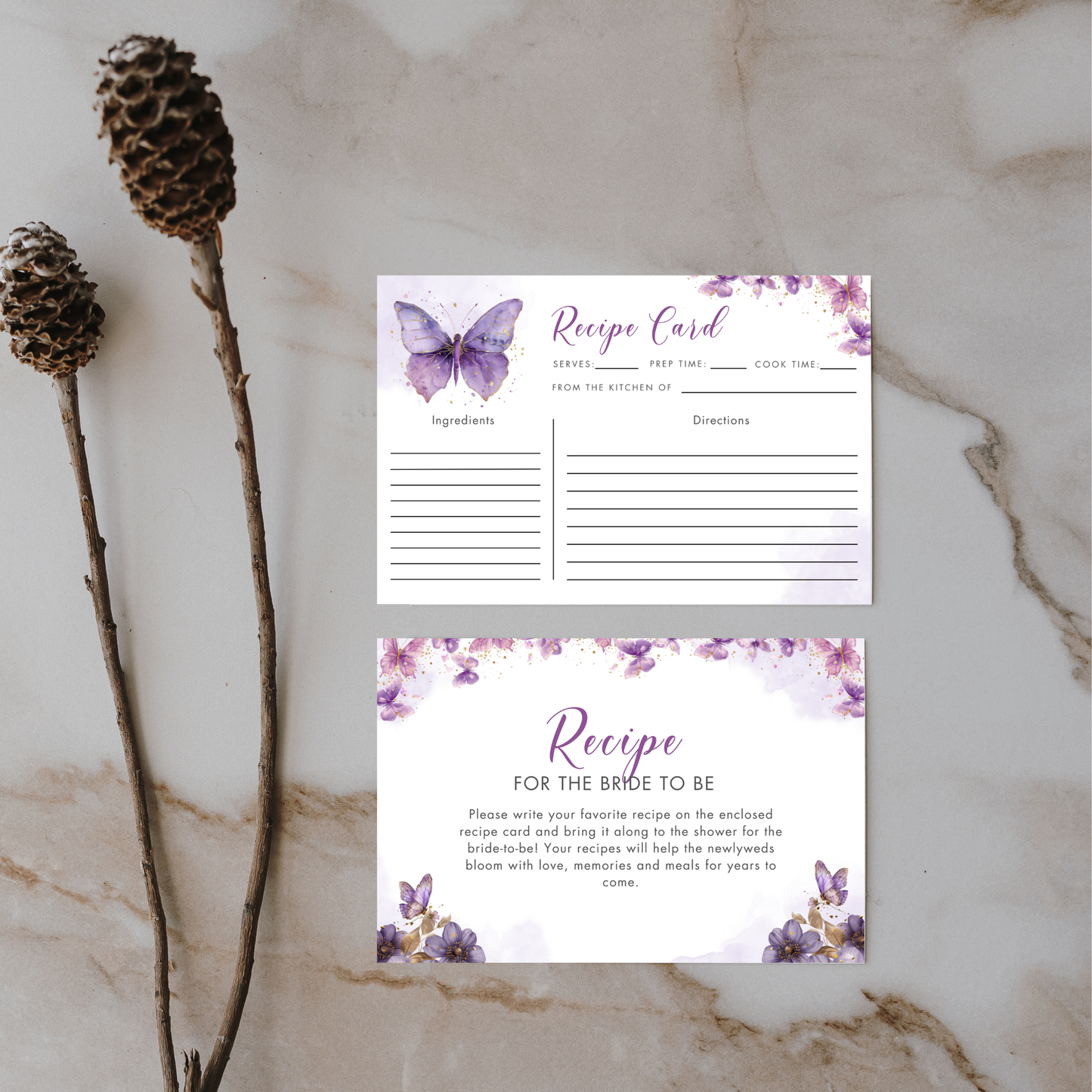 Lifetime of Butterflies Bridal Shower + Recipe Card Bundle
