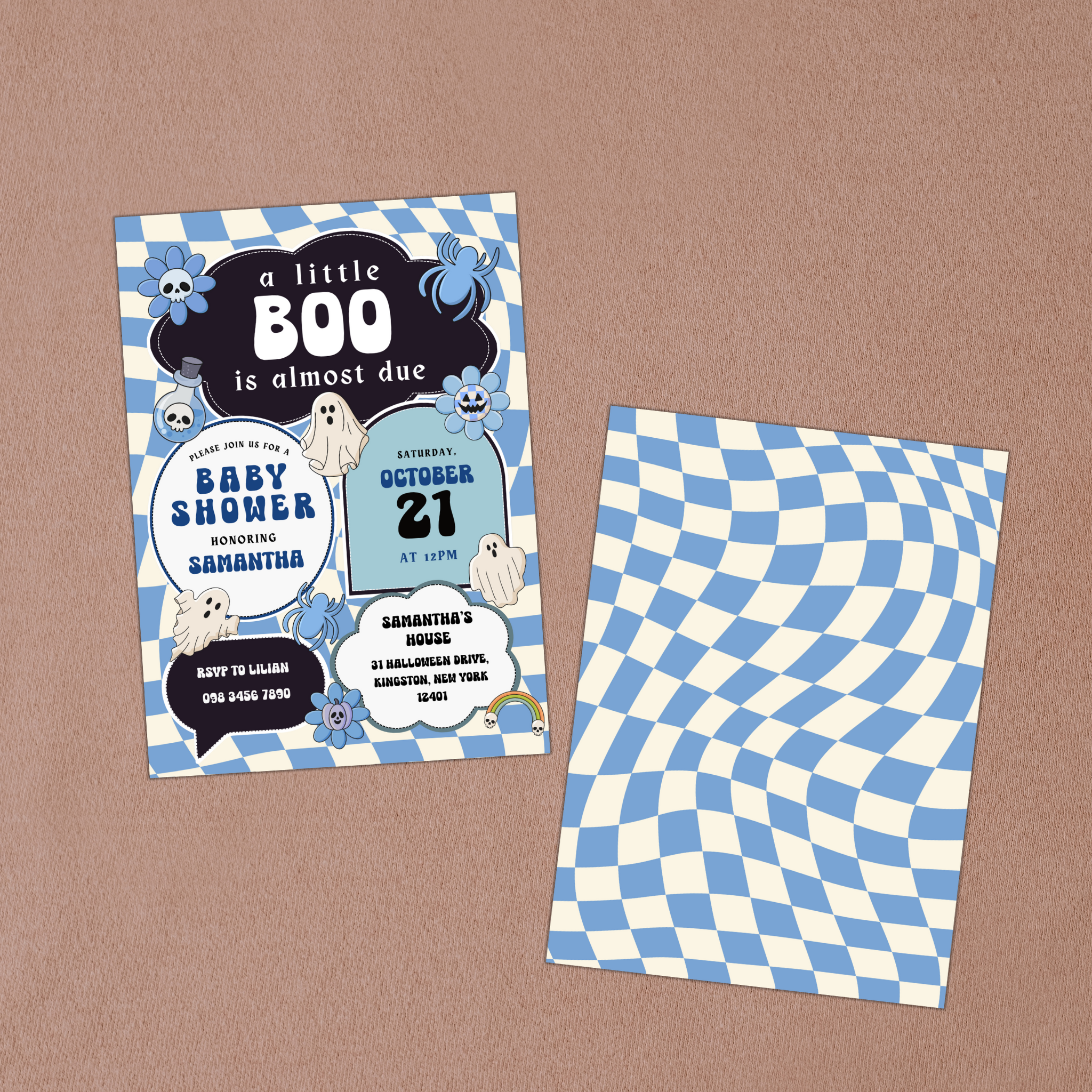 Little Boo Shower Invitation Bundle - Blue Retro
