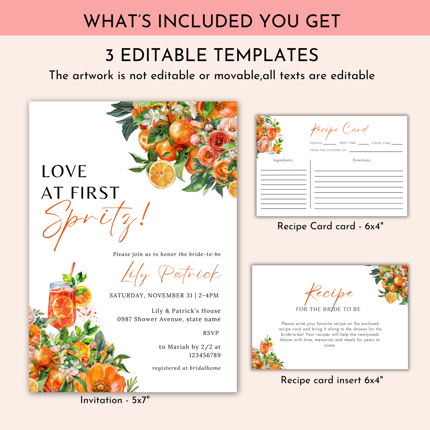 Love at First Spritz Bridal Shower + Recipe Card Bundle