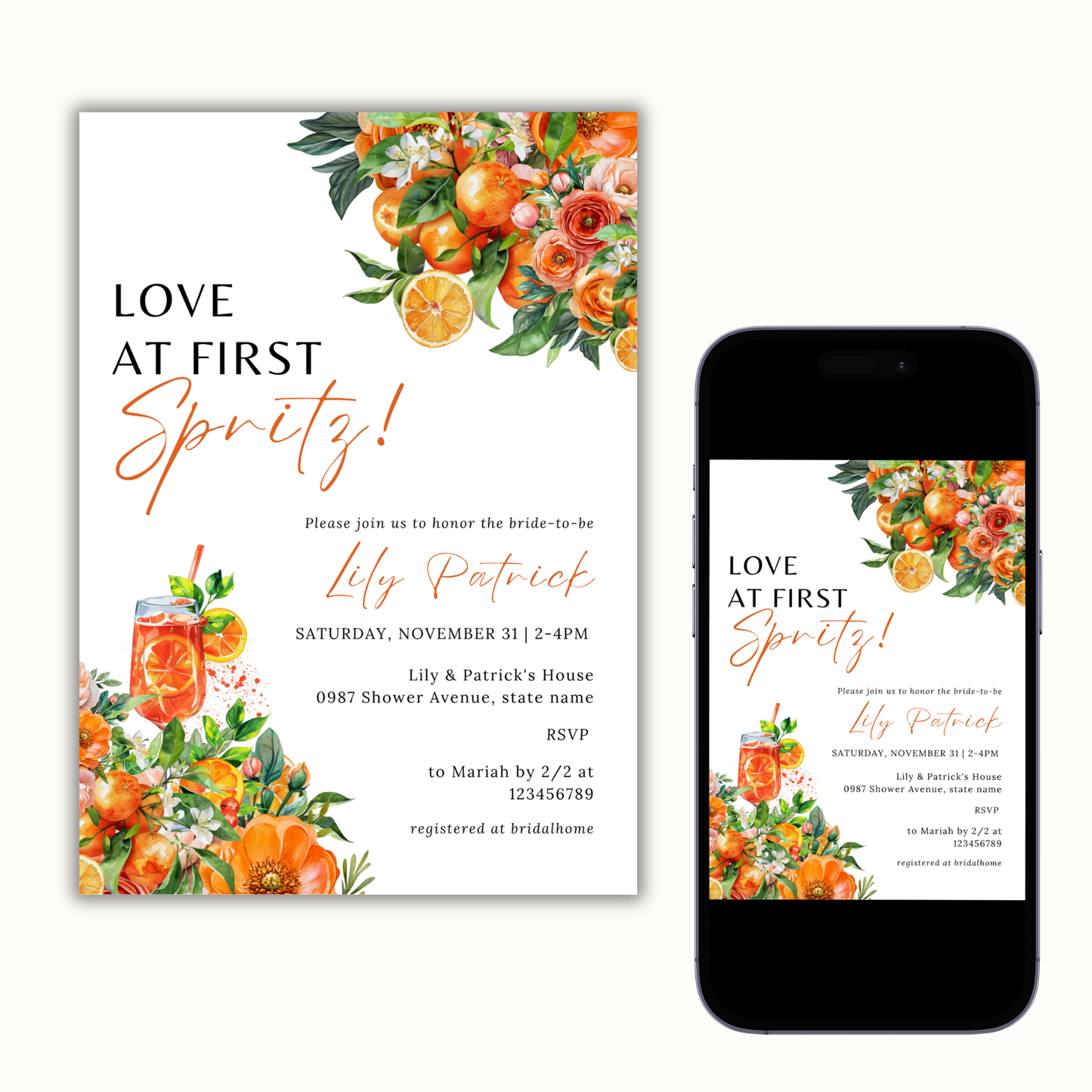 Love at first spritz Bridal Shower Invitation