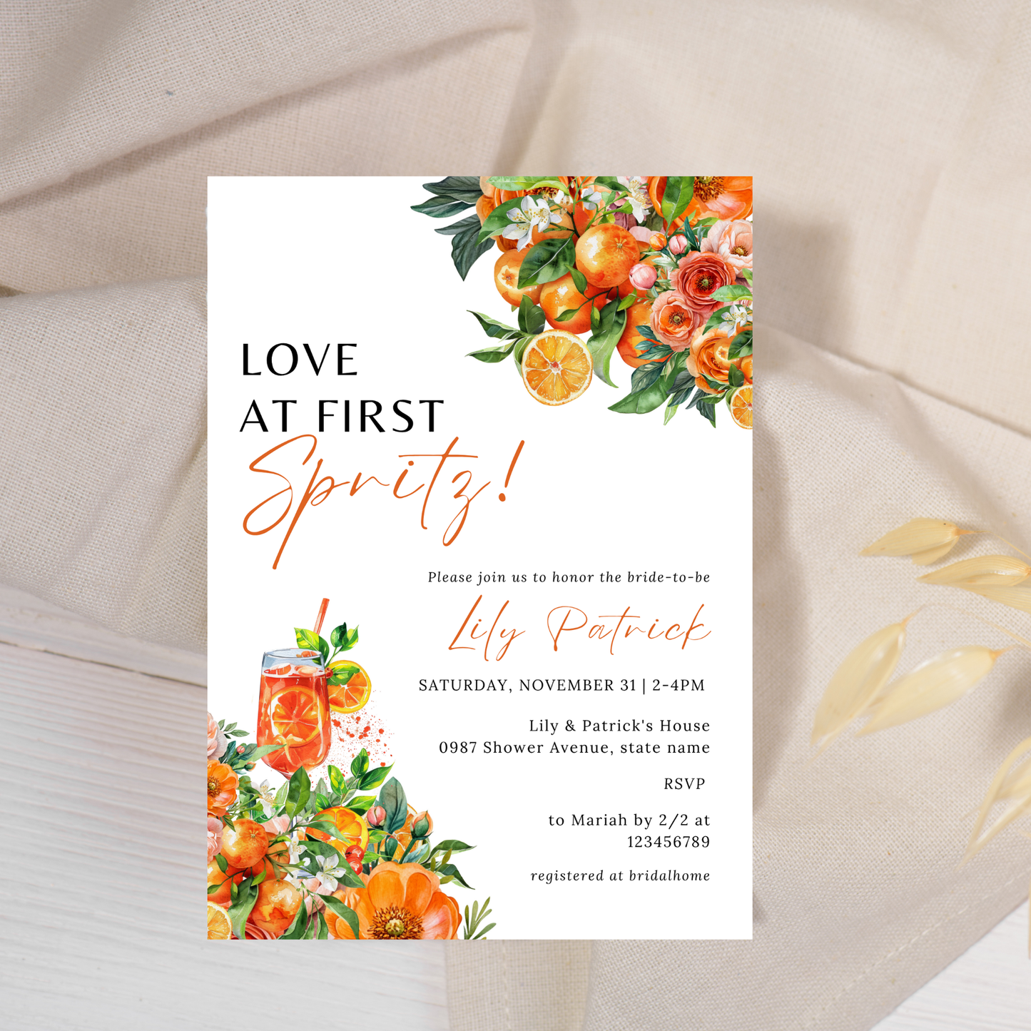 Love at first spritz Bridal Shower Invitation