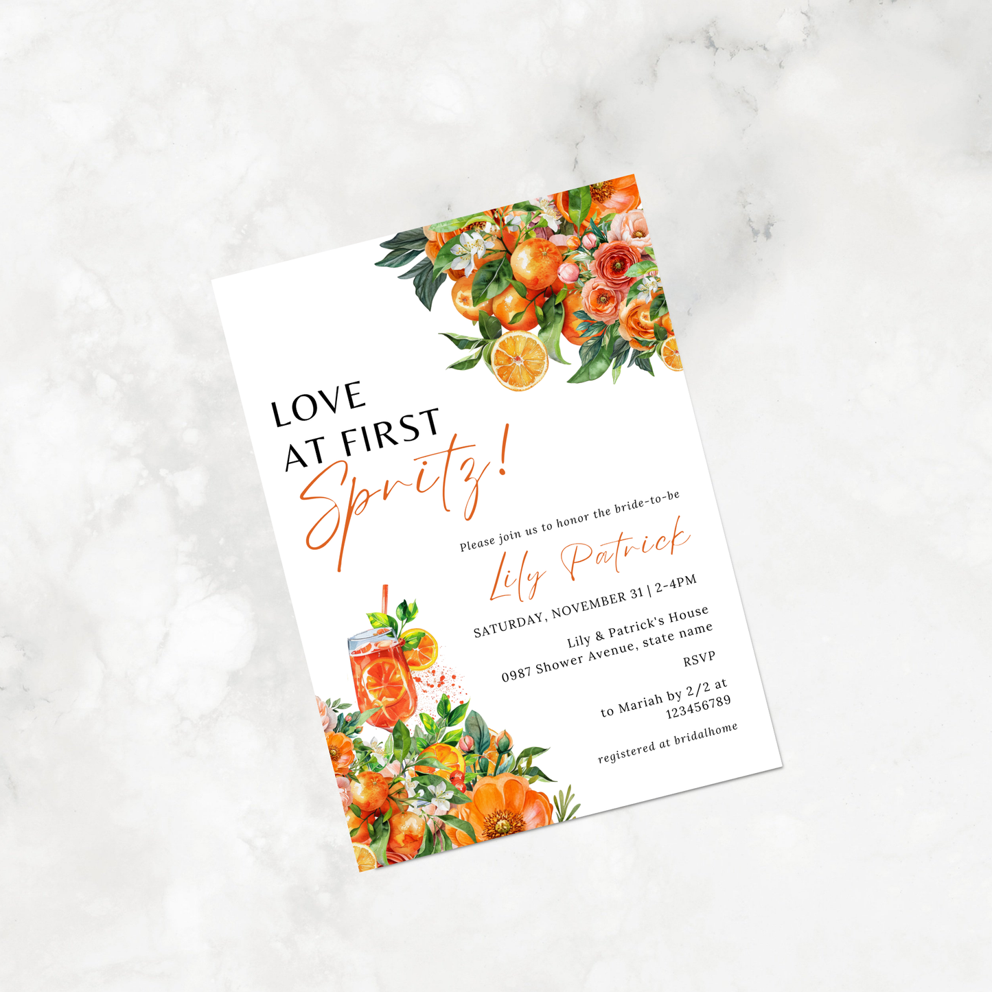Love at first spritz Bridal Shower Invitation