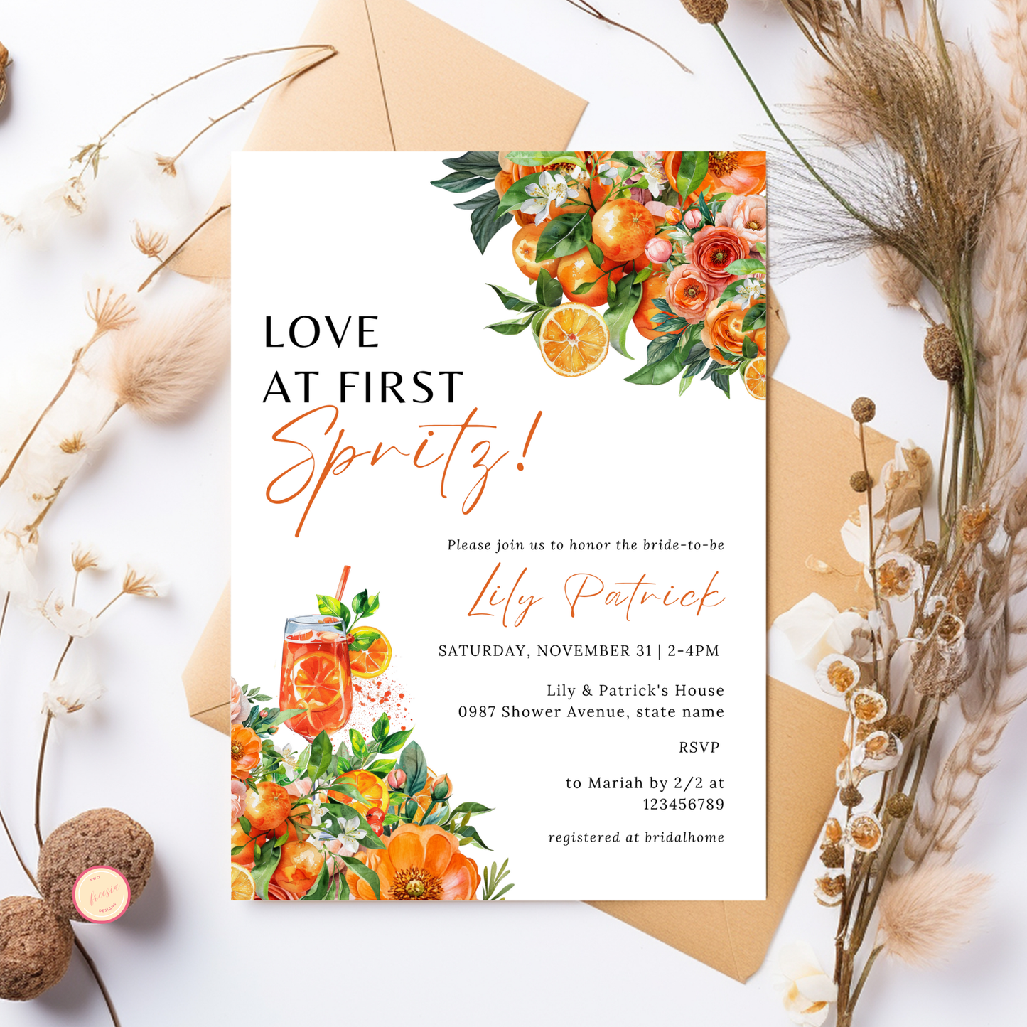 Love at first spritz Bridal Shower Invitation