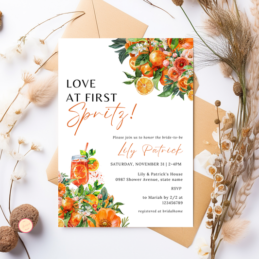 Love at first spritz Bridal Shower Invitation