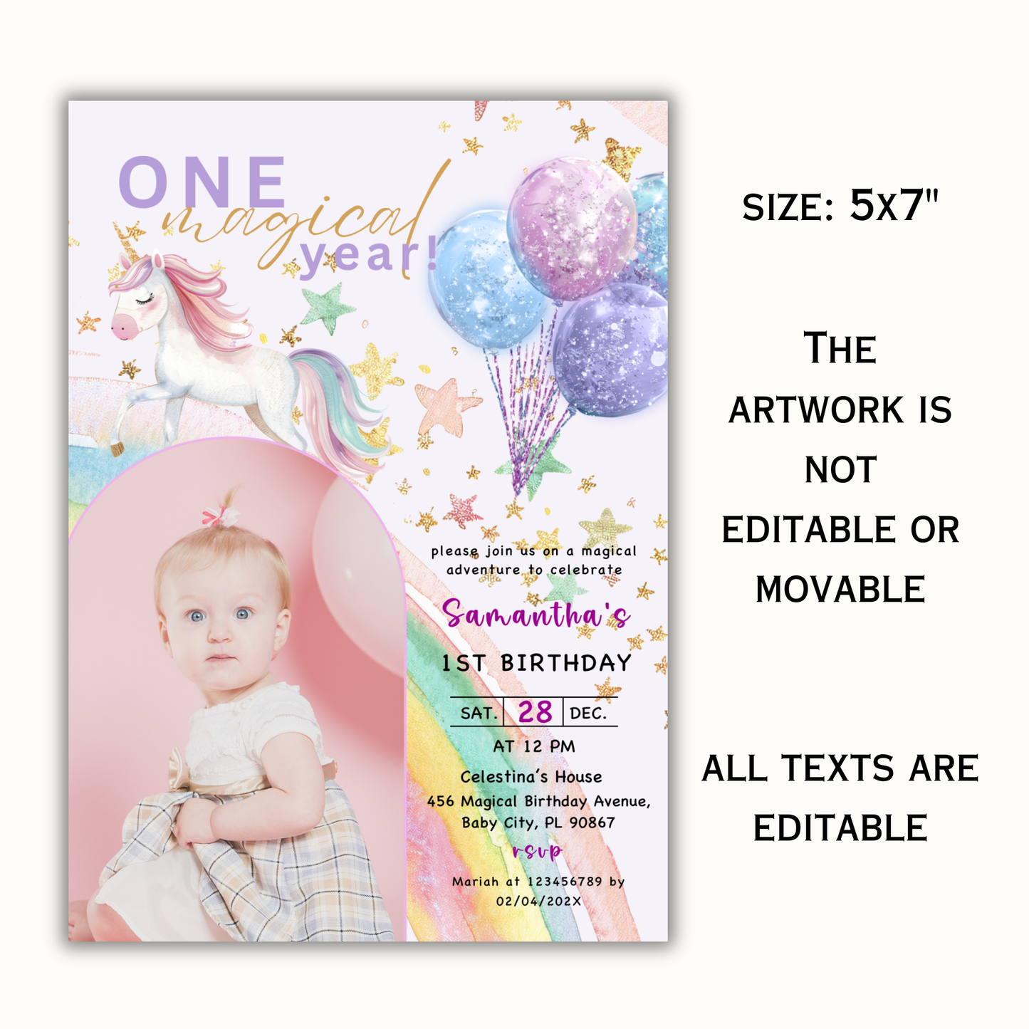 One Magical Year Birthday Invitation with Photo