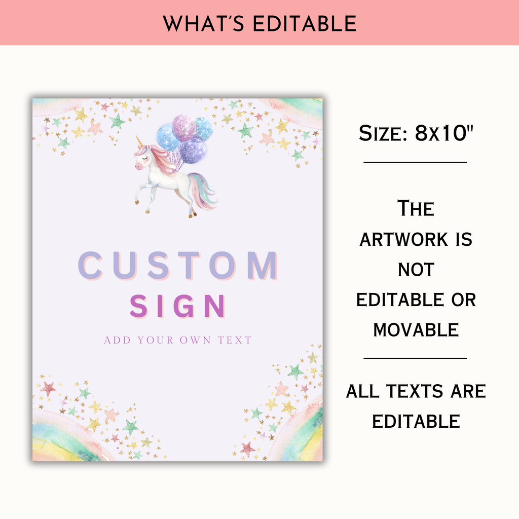 Unicorn Birthday Table Sign Templates