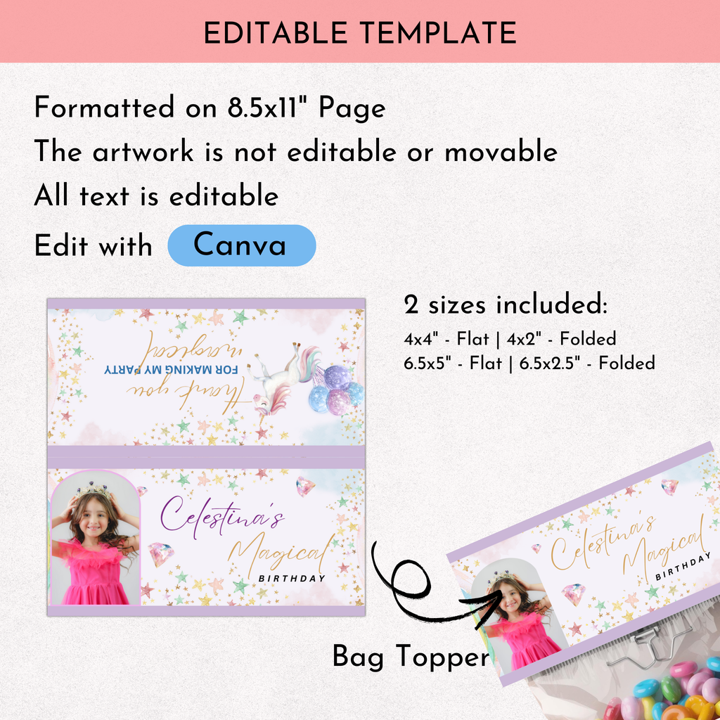 Unicorn Treat Bag Topper