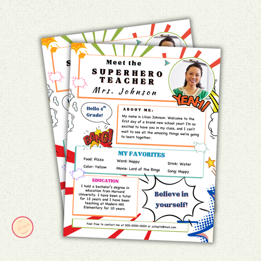 Meet your Teacher Template - Superhero