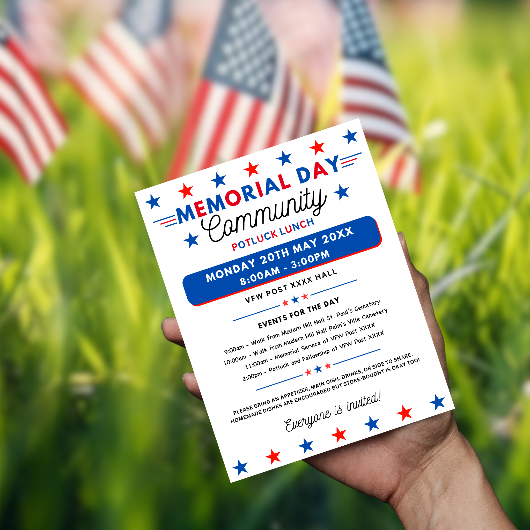 Memorial Day Potluck Flyer Template