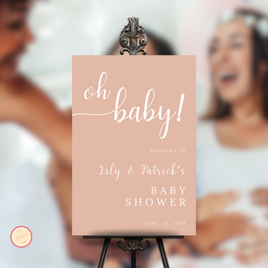 Oh Baby Shower Welcome Sign - Dusty Pink