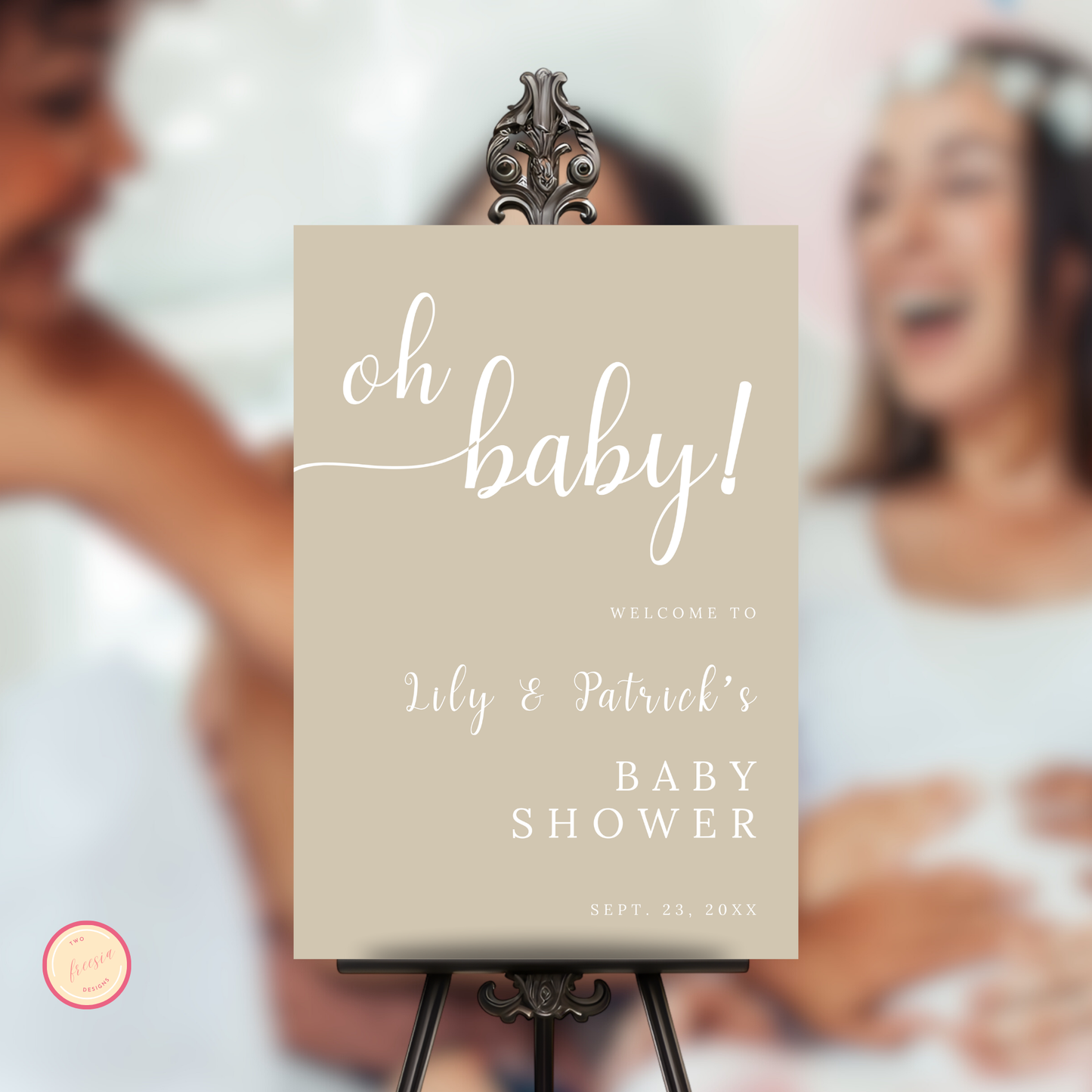 Oh Baby Shower Welcome Sign - Beige