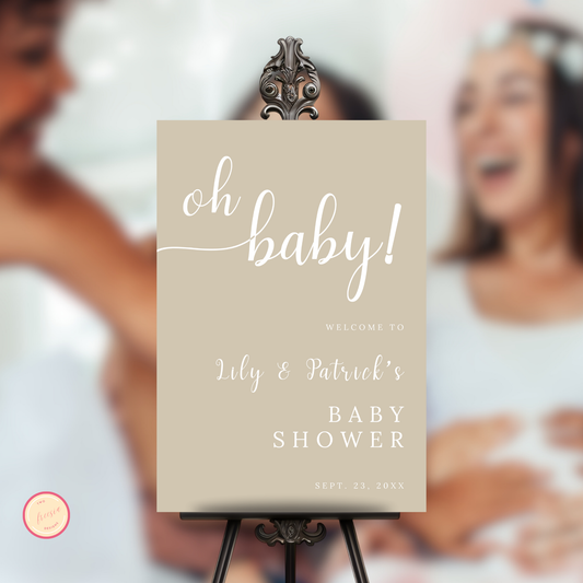 Oh Baby Shower Welcome Sign - Beige