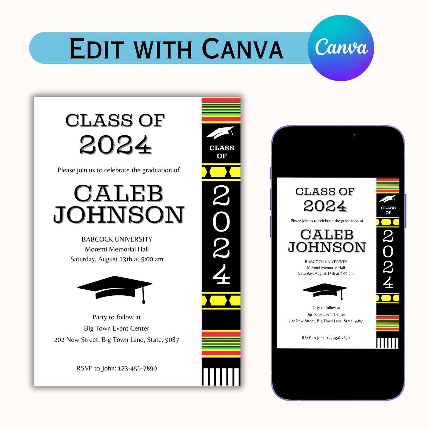 Editable Graduation Invitation Template - Kente Inspired