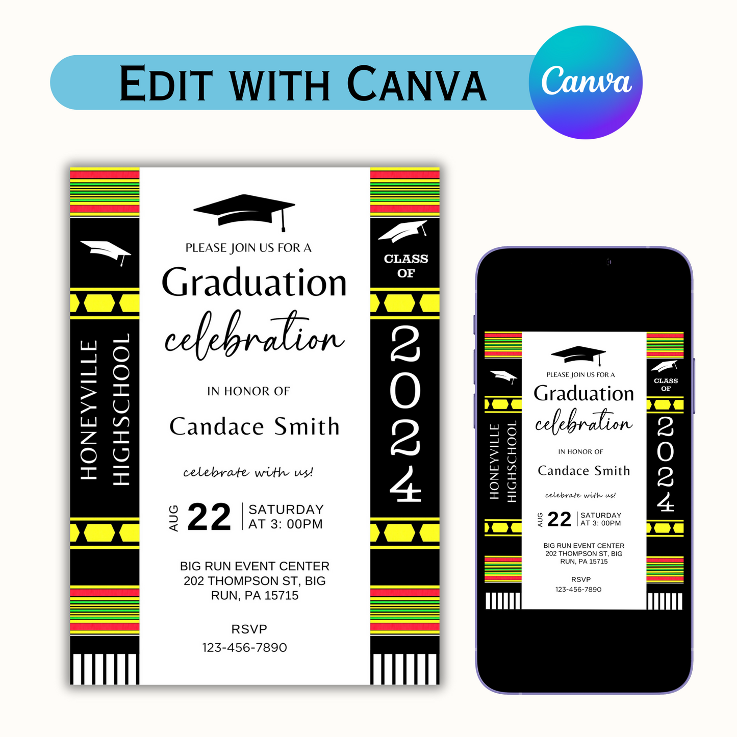 Editable Graduation Invitation Template - Kente Inspired