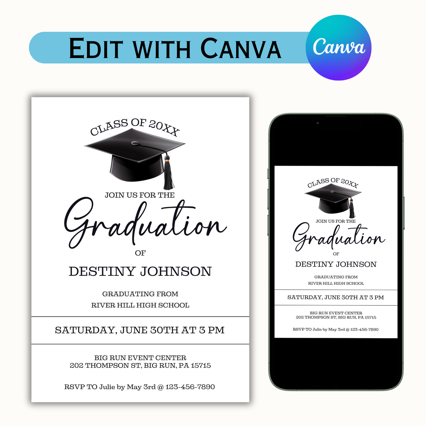 Graduation Party Invitation - Editable Template