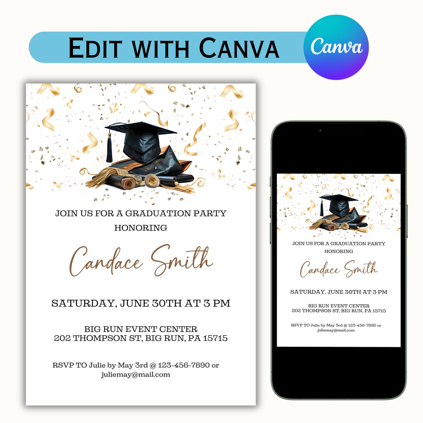 Graduation Invitation - Editable Template