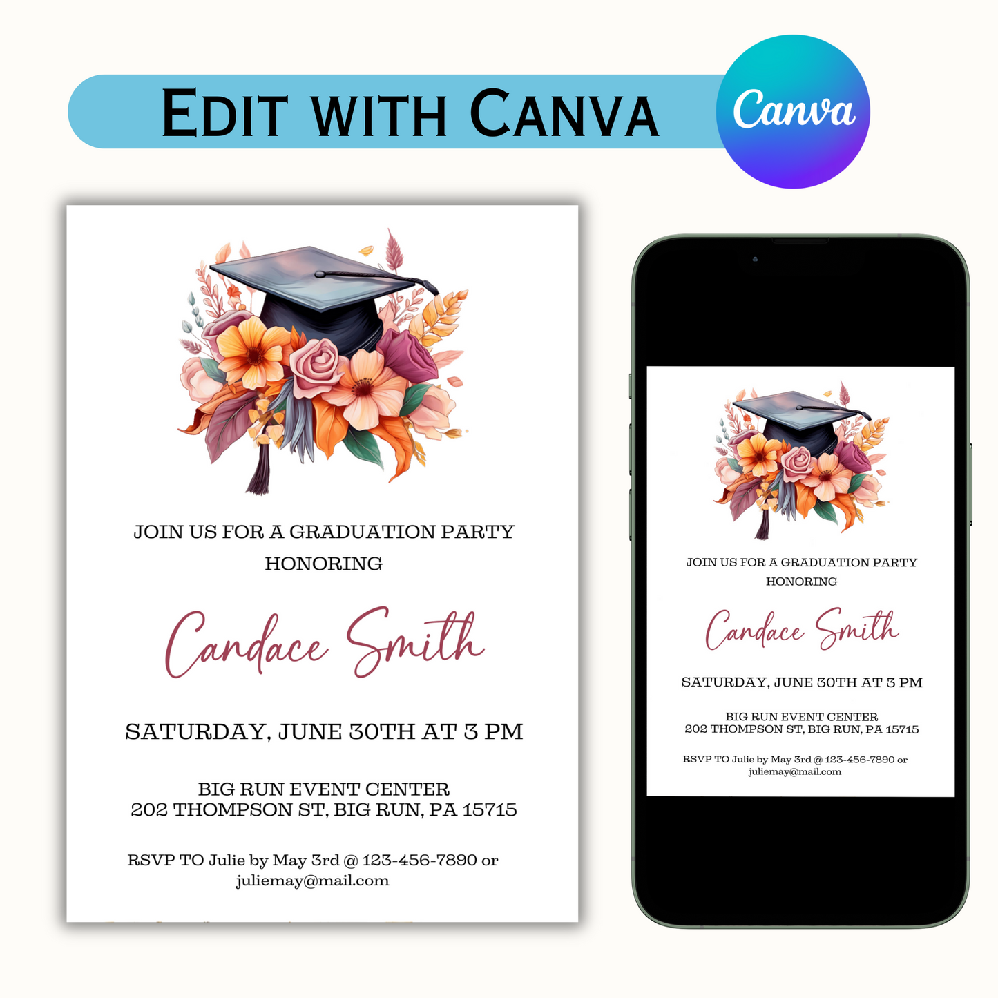 Editable Invitation Template - High School/College Grad