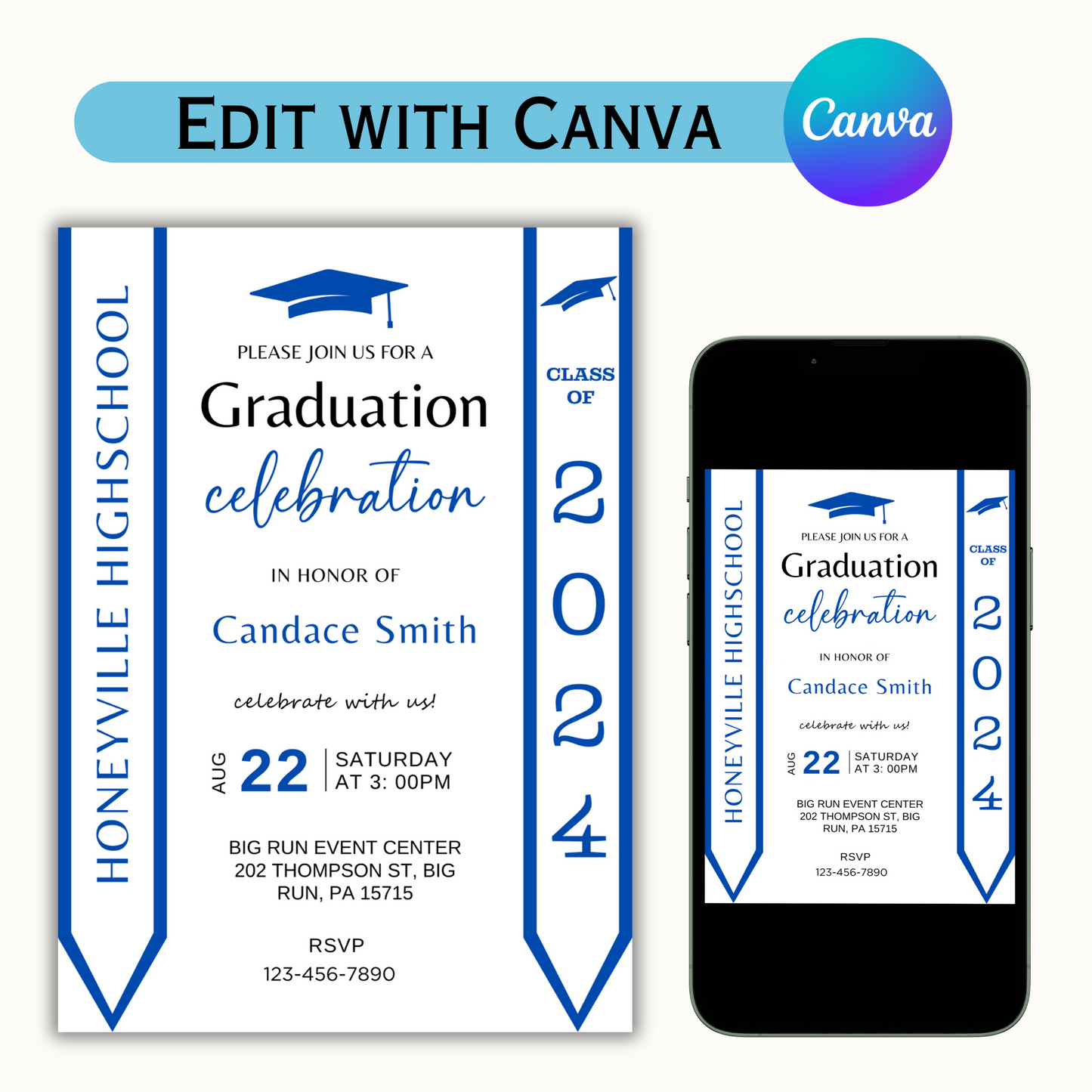 Graduation Invitation with Photo - Editable Template