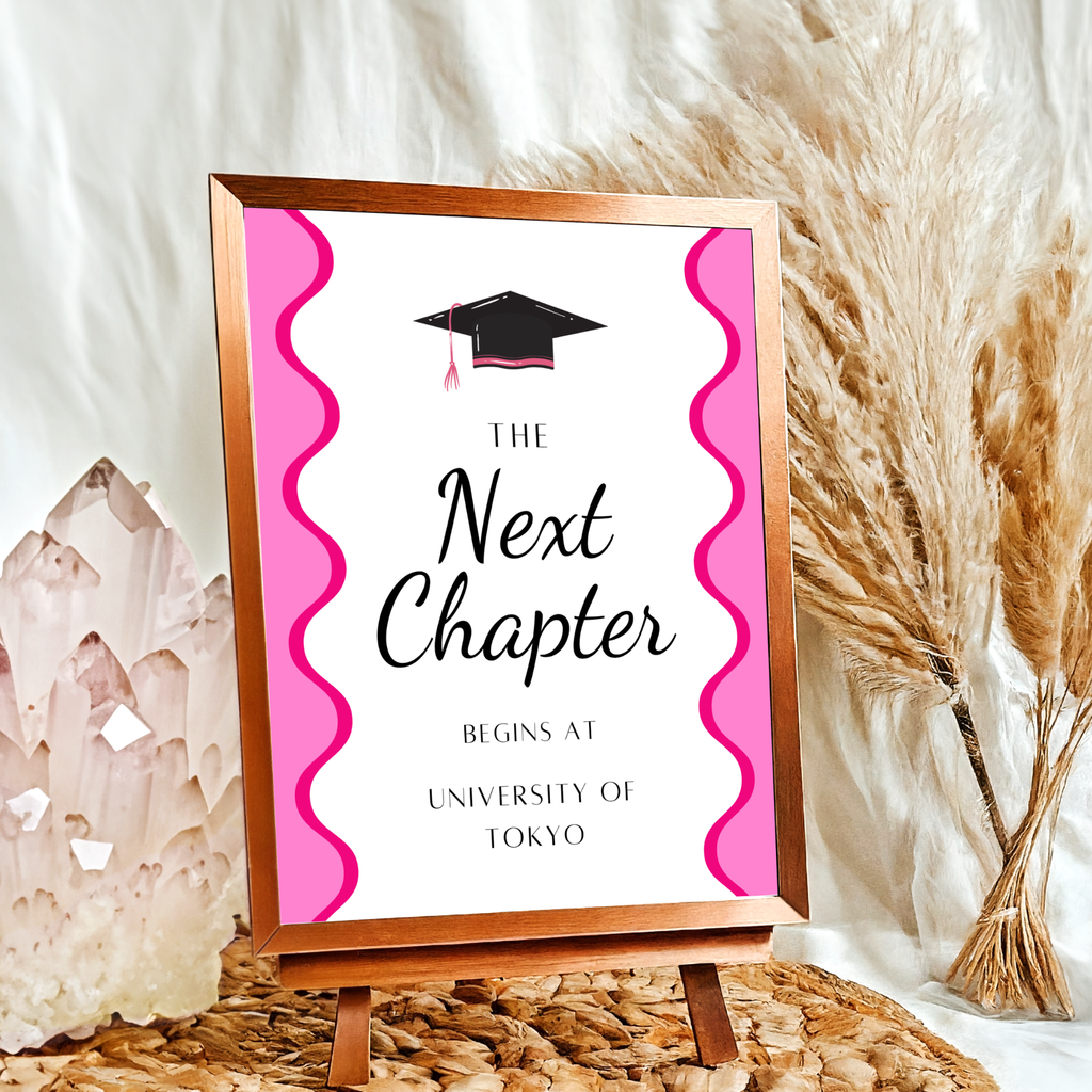 Graduation Party Table Signs - Wavy Pink