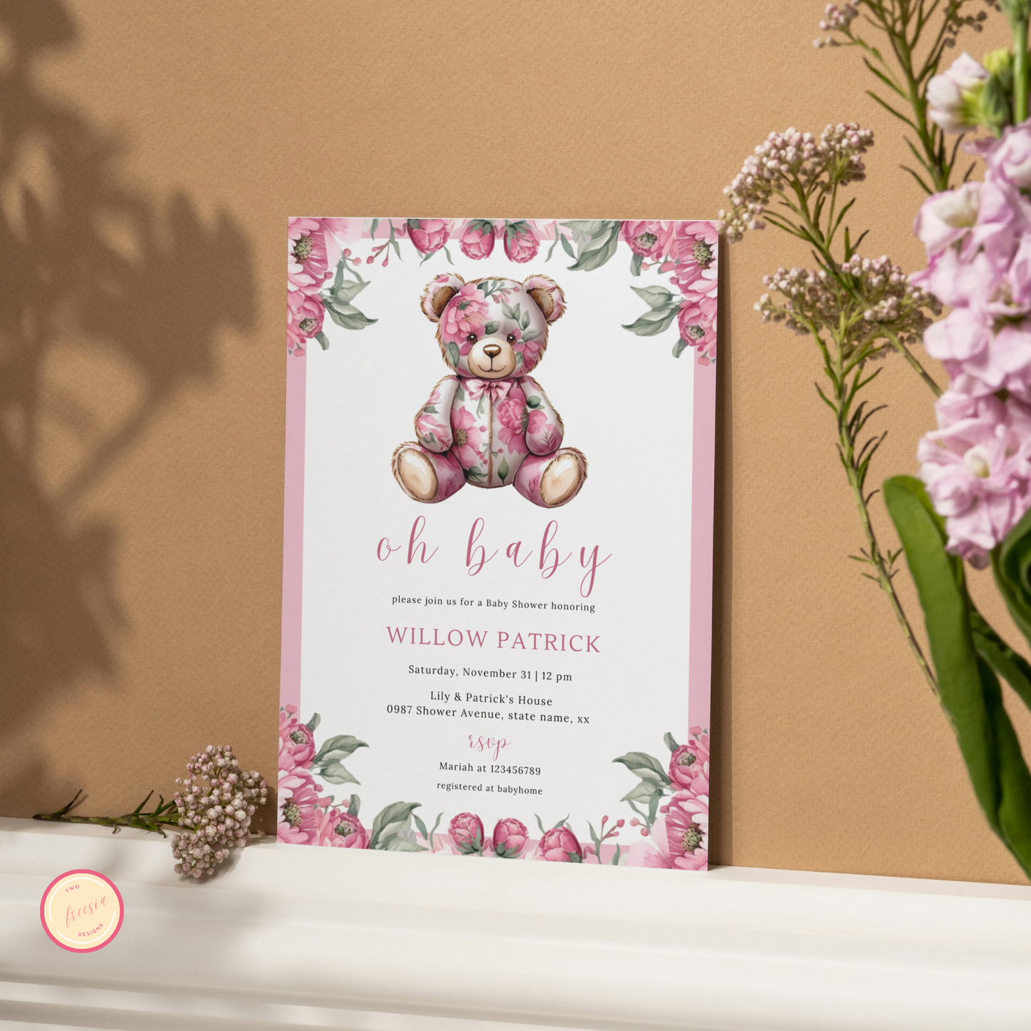 Oh Baby! Baby Shower Invitation - Floral Pink