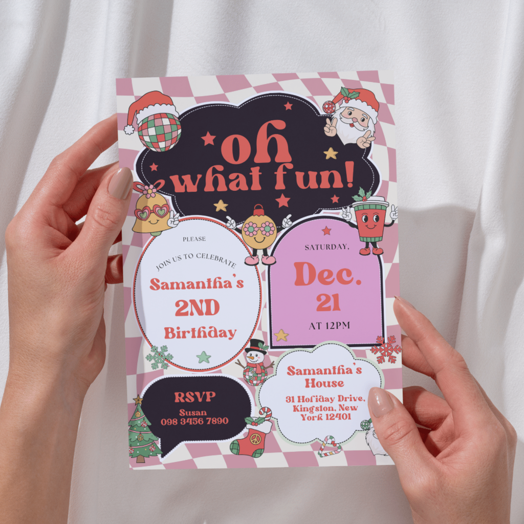 Oh What Fun Christmas Birthday Invitation | Red