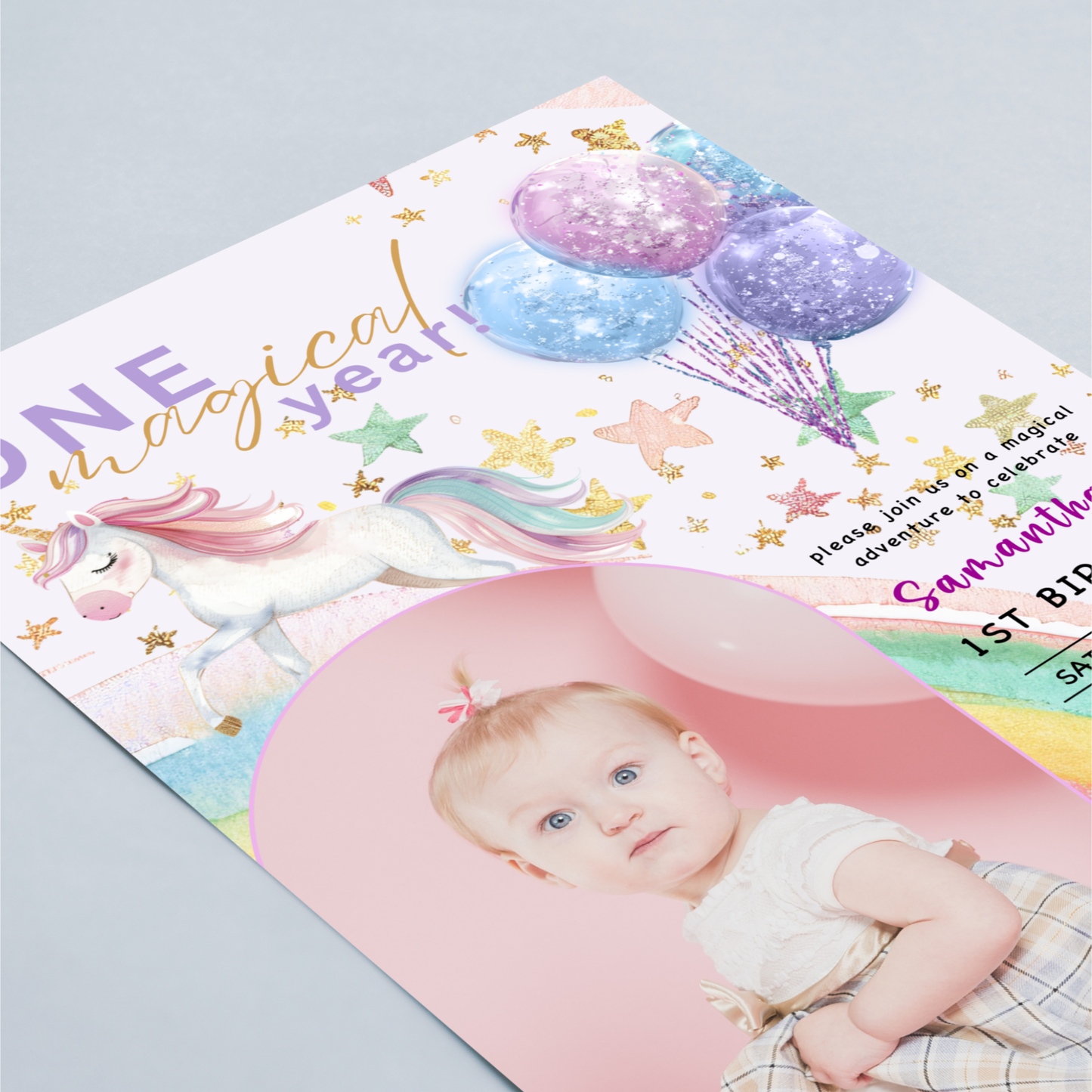 One Magical Year Birthday Invitation with Photo