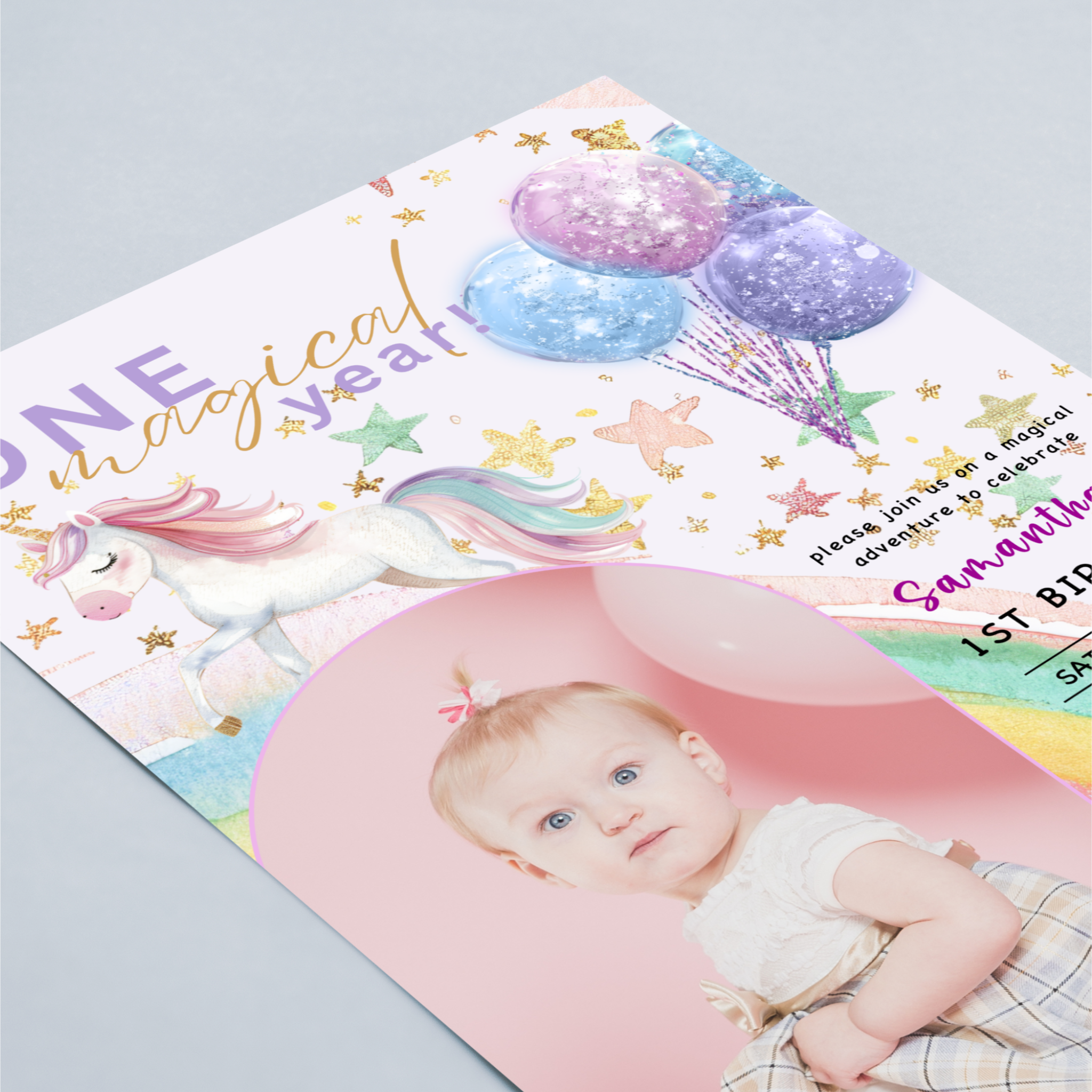 One Magical Year Birthday Invitation with Photo