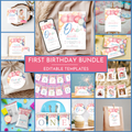 Pastel Rainbow 1st Birthday Template Bundle