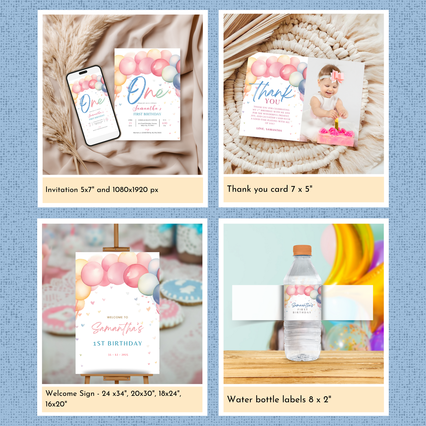Pastel Rainbow 1st Birthday Template Bundle