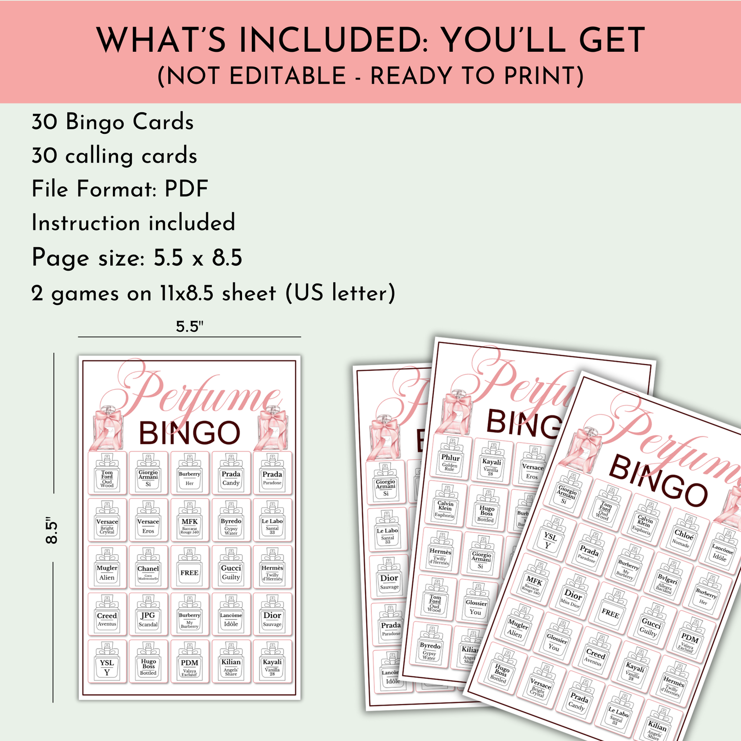 Perfume Bingo Game | 30 Cards