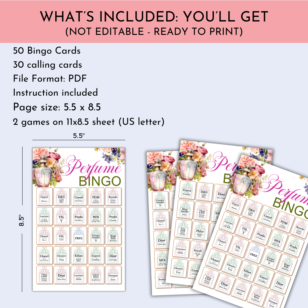 Perfume Bingo Game | 50 Cards