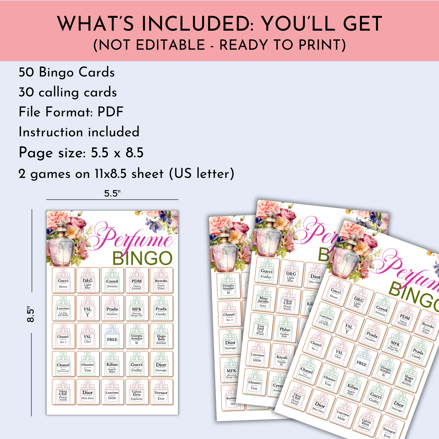 Perfume Bingo Game | 50 Cards
