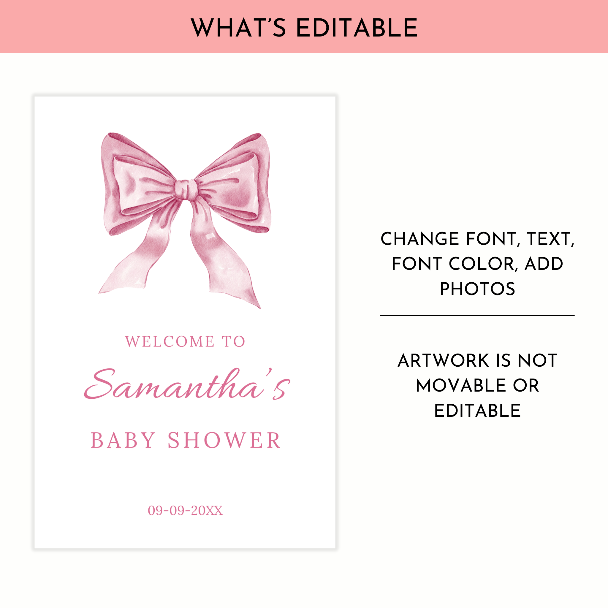 Pink Bow Baby Shower Welcome Sign