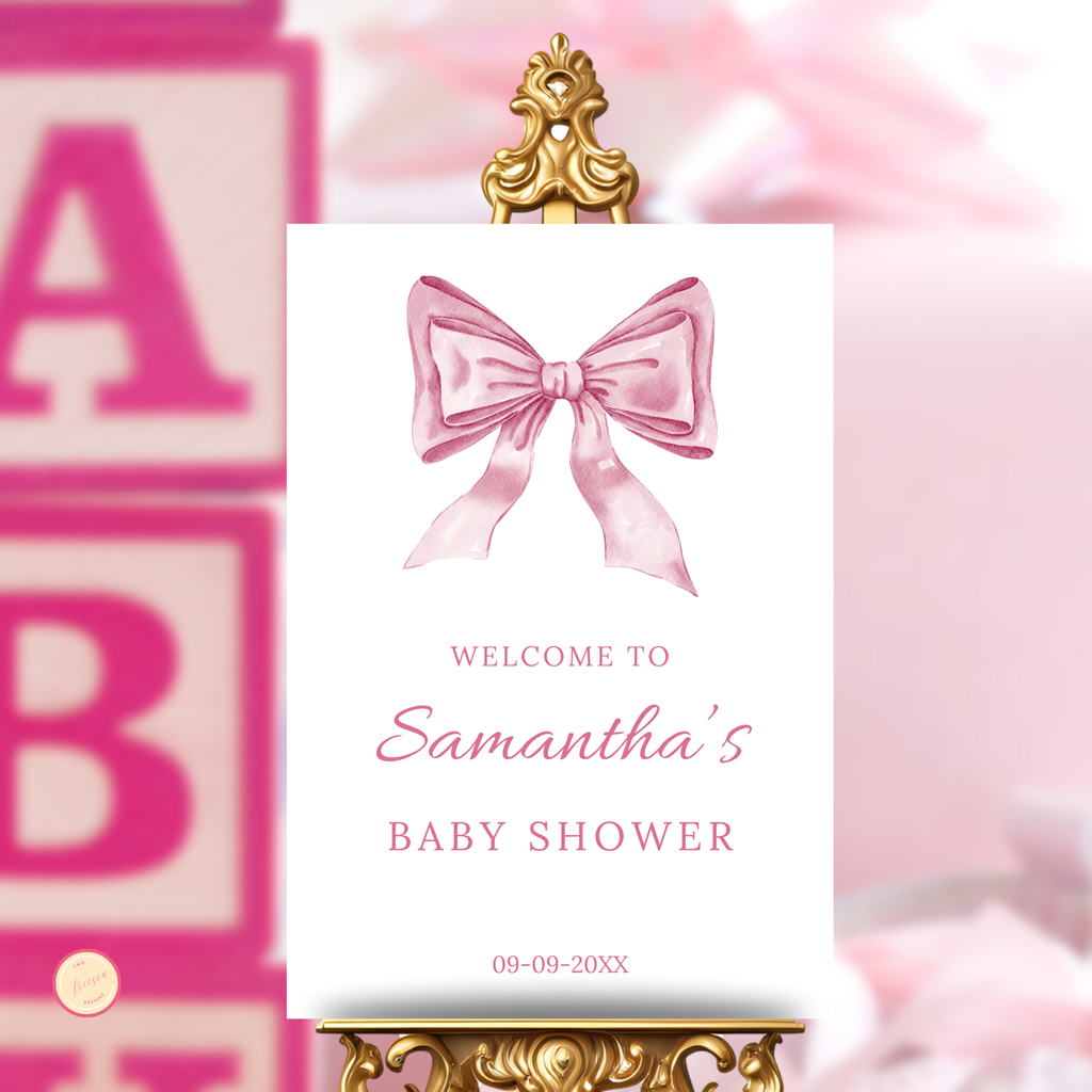 Pink Bow Baby Shower Welcome Sign