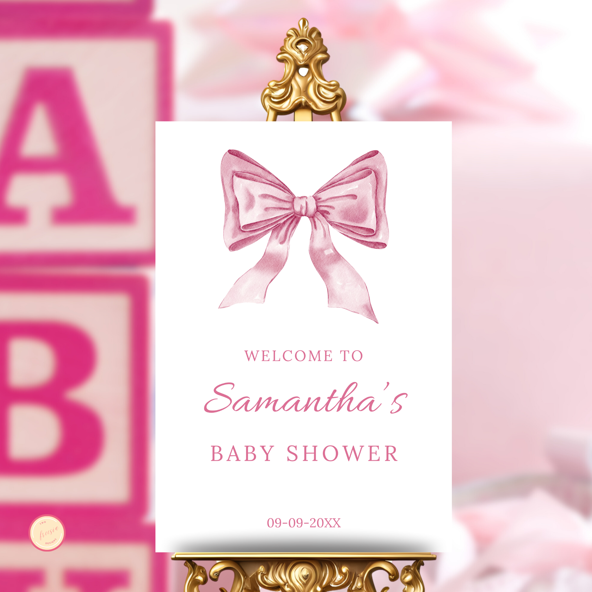 Pink Bow Baby Shower Welcome Sign