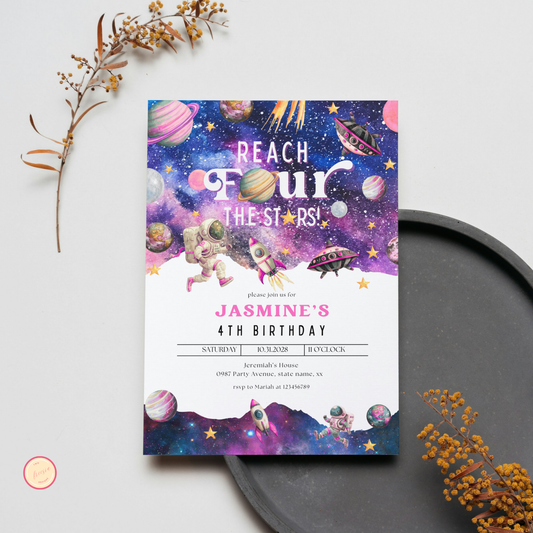 Reach Four the Stars Invitation | Pink