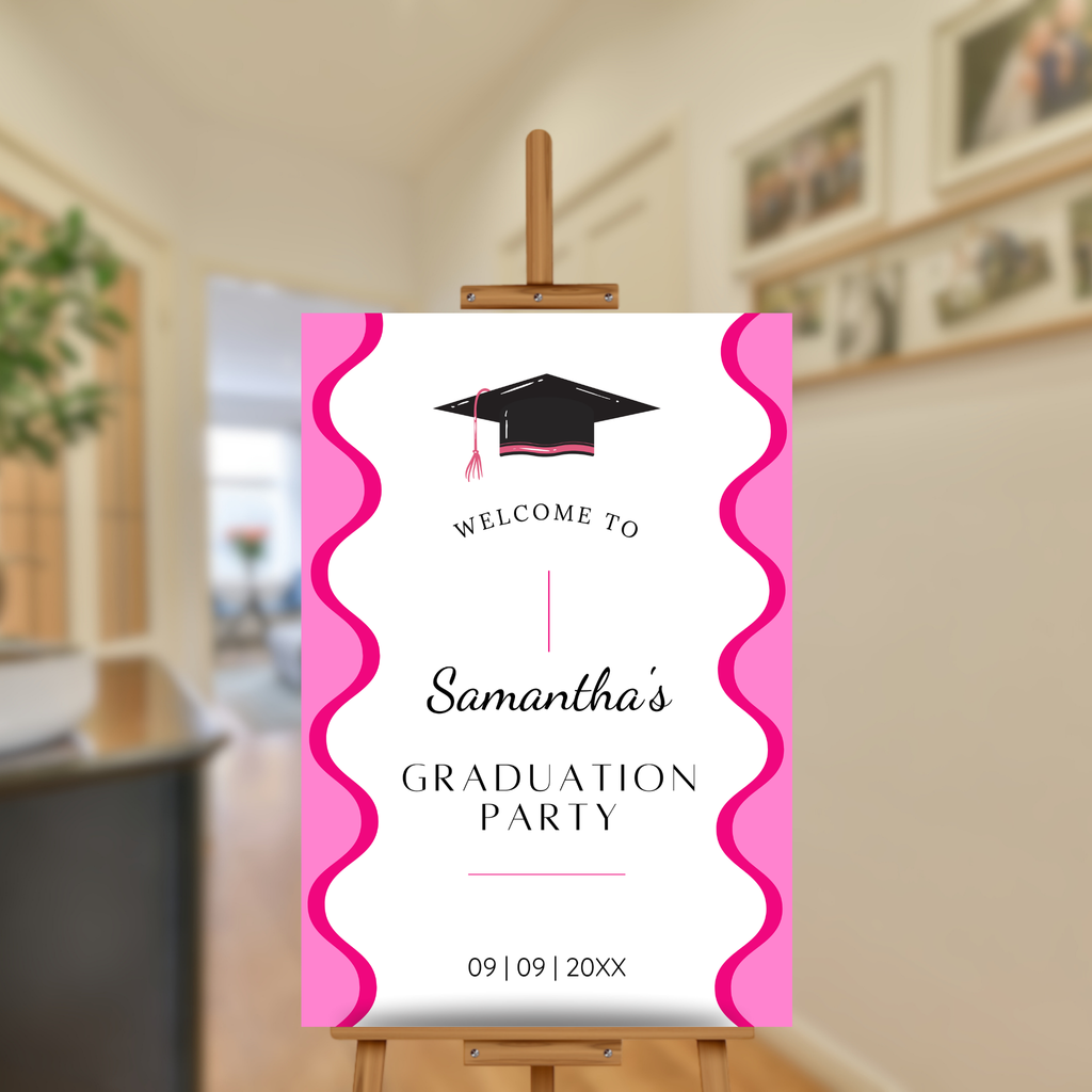 Graduation Party Welcome Sign Template - Wavy Pink