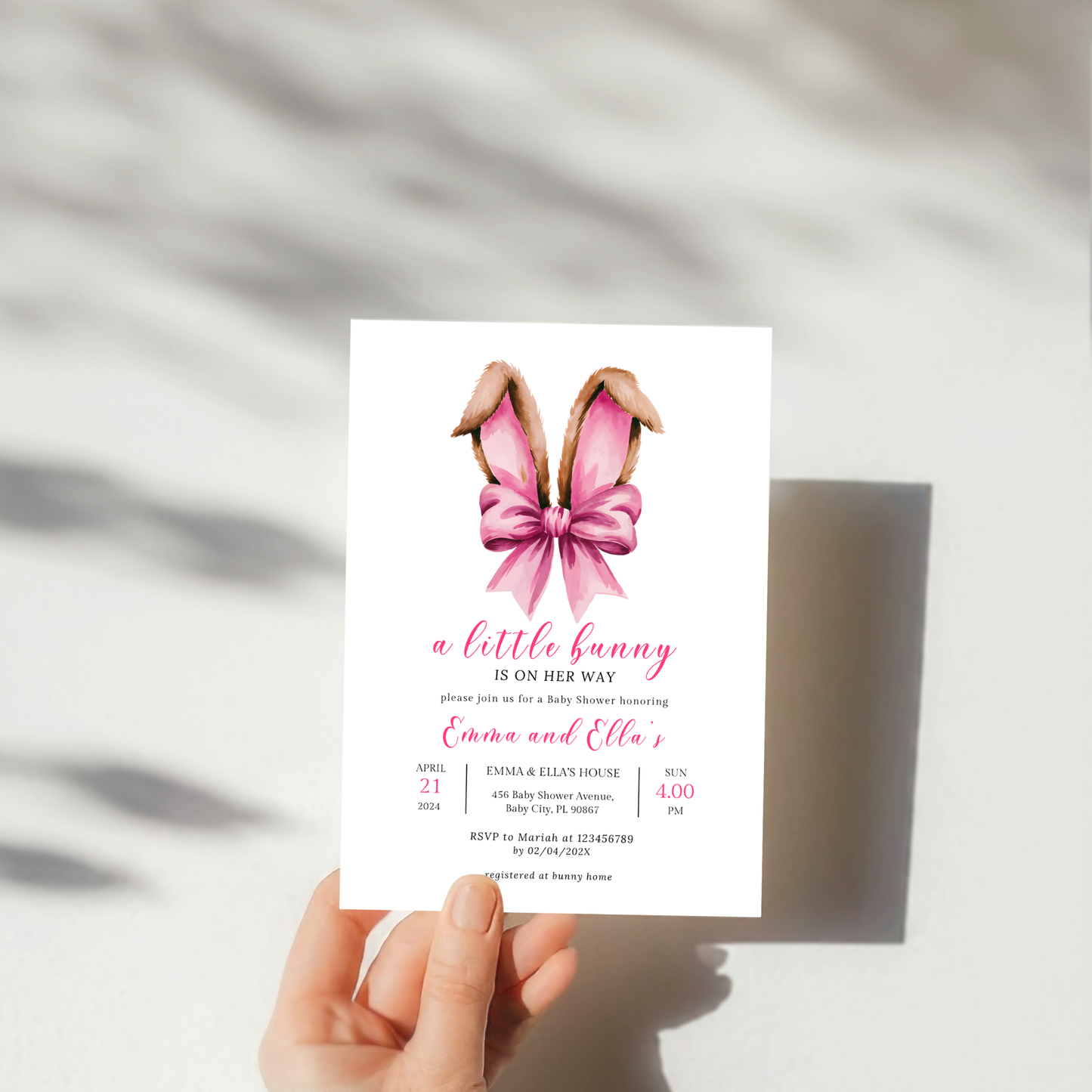 A Little Bunny is on Her Way Baby Shower Invitation Set - Bunny Ears