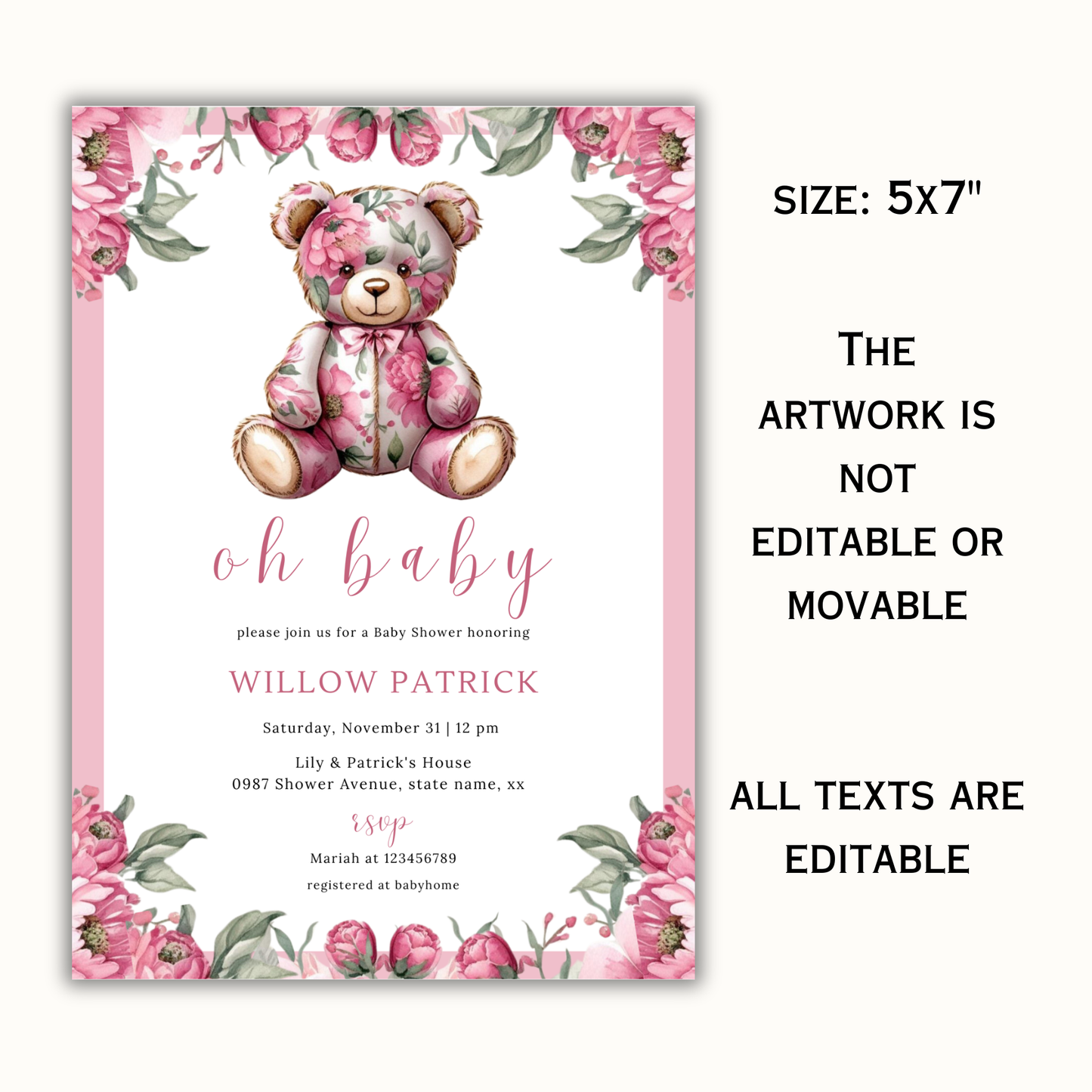 Oh Baby! Baby Shower Invitation - Floral Pink