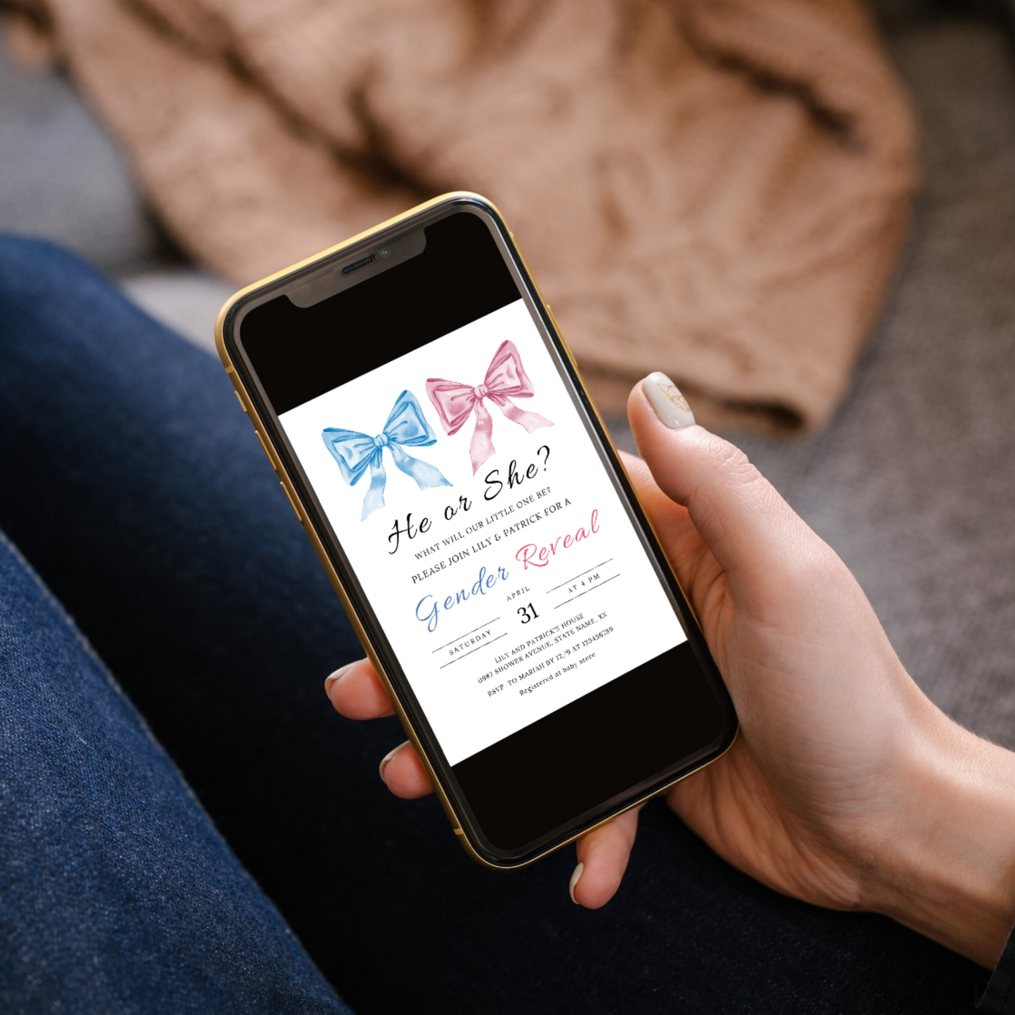 Bows Gender Reveal Invitation Template