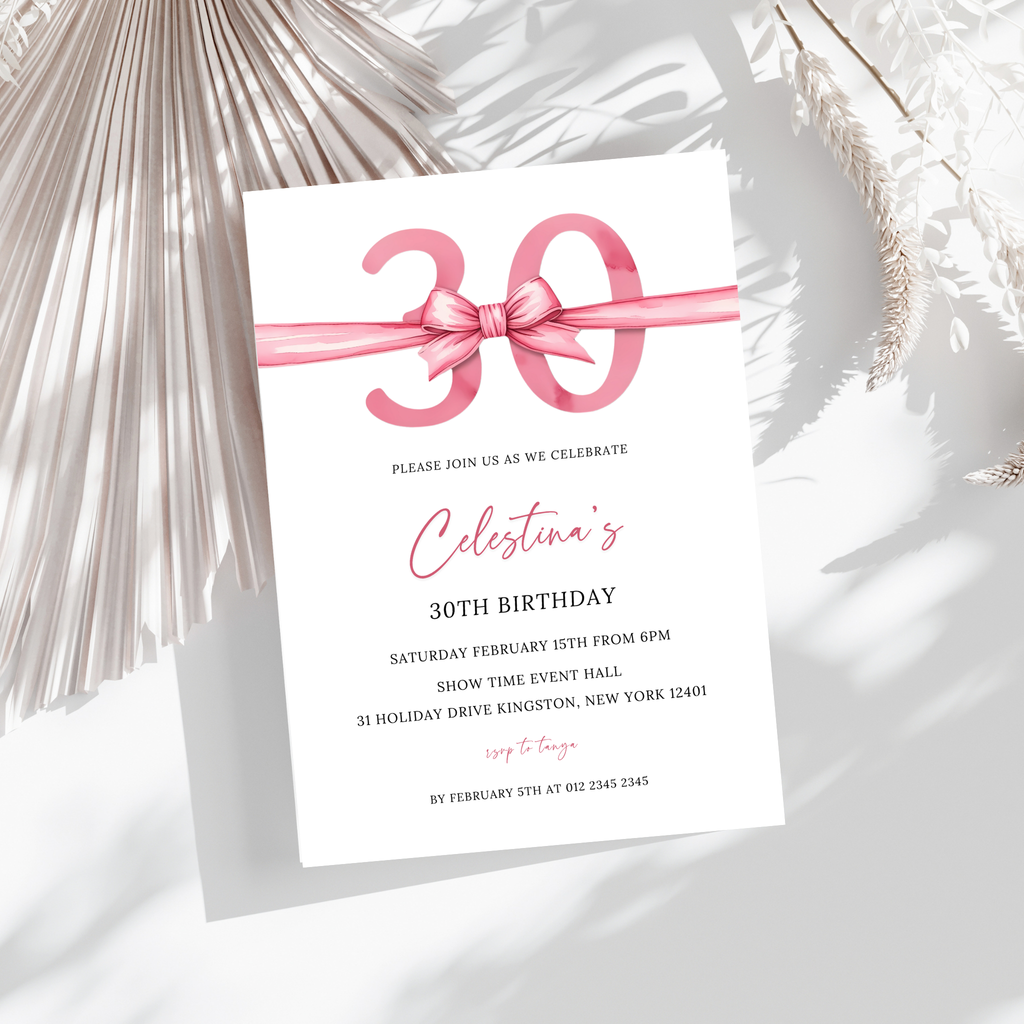 30th Birthday Invitation - Pink Bow