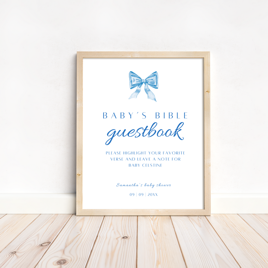 Baby's Bible Guestbook - Blue Bow
