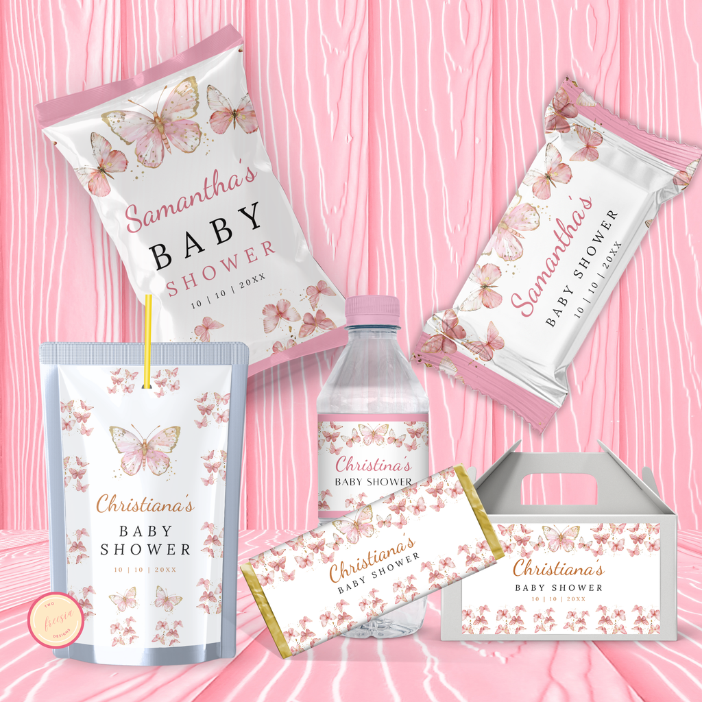 Pink Butterfly Baby Shower Favor Bundle