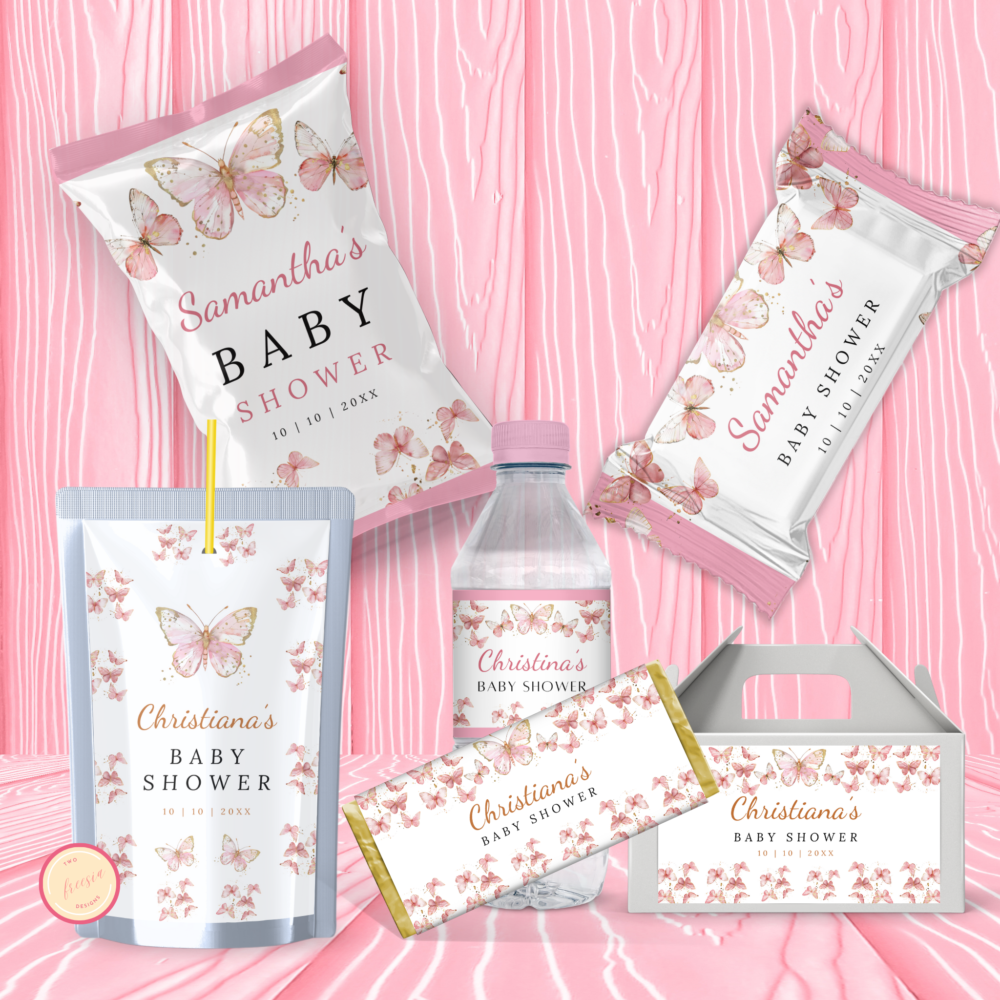 Pink Butterfly Baby Shower Favor Bundle
