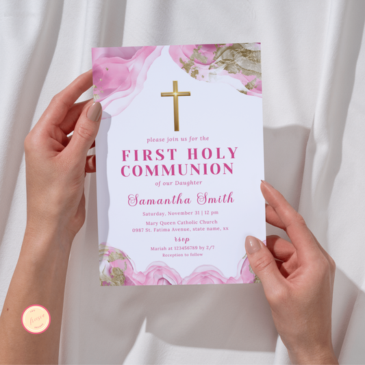 First Holy Communion Invitation - Pink