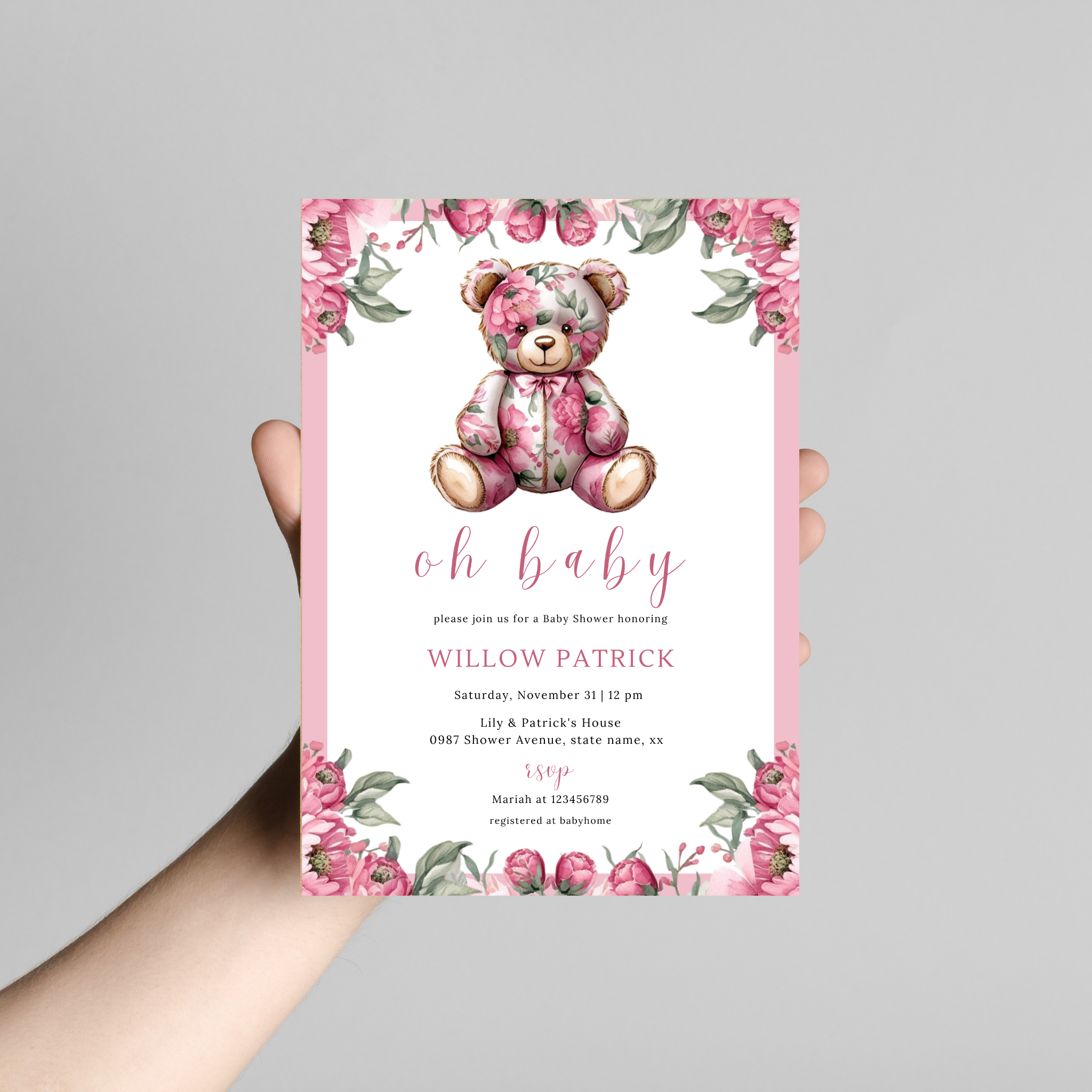 Oh Baby! Baby Shower Invitation - Floral Pink